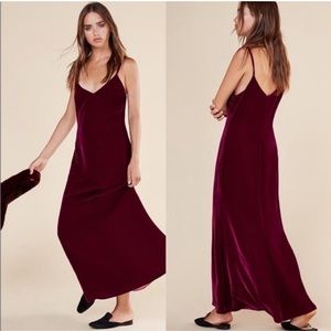 Reformation Chemise Dress in Burgundy Velvet, Medium